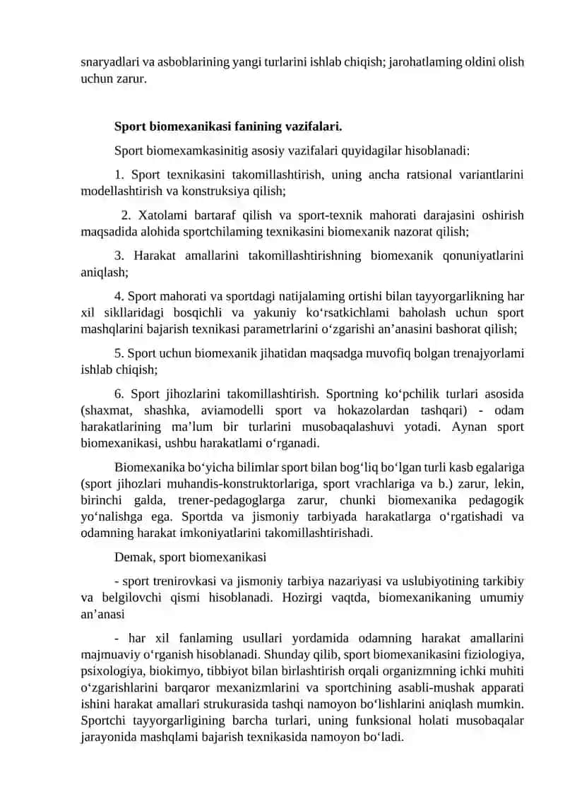Sport biomexanikasi fanining predmeti, maqsadi va vazifalari. 3