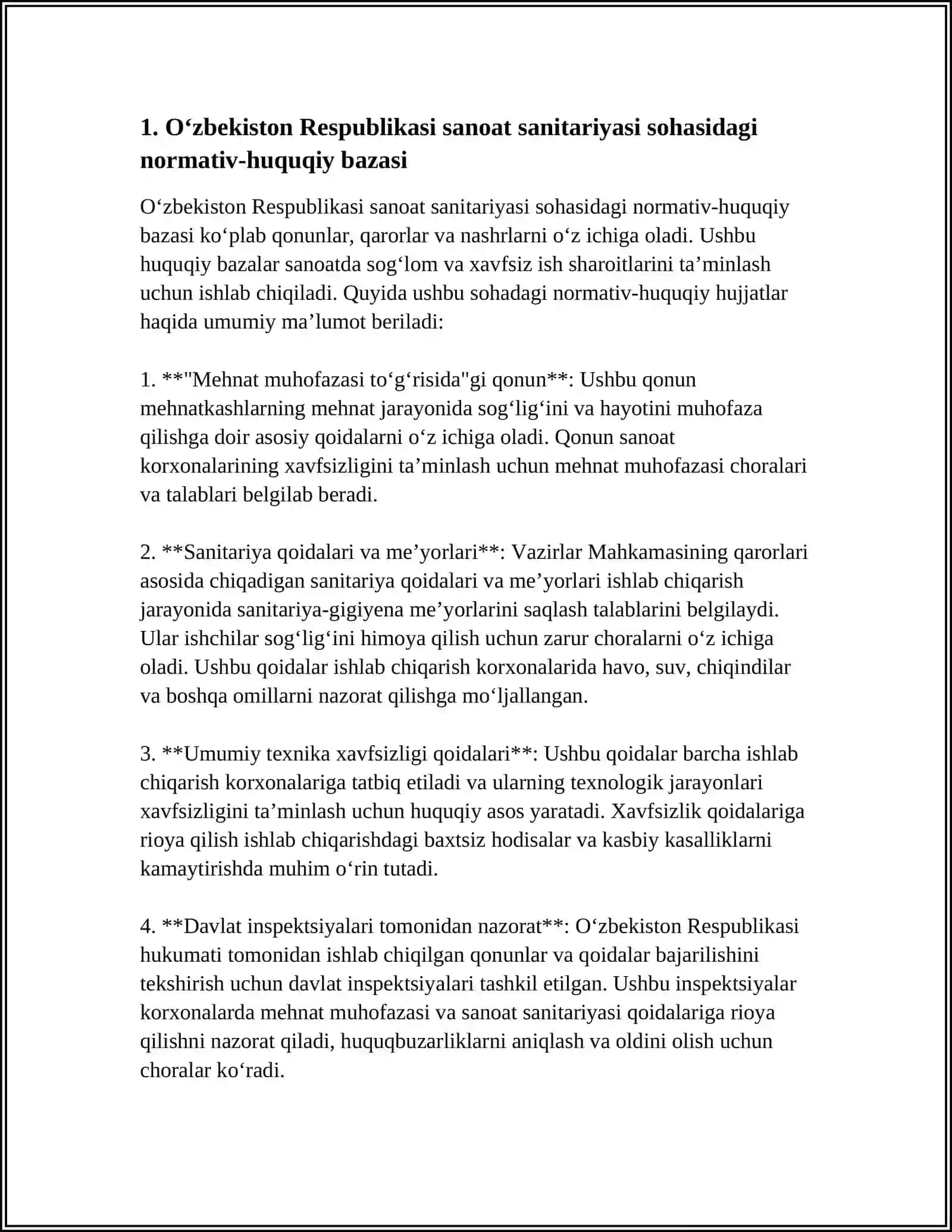 O’ZBEKISTON RESPUBLIKASINING ME'YORIY HUJJATLARIDA SANOAT SANITARIYASI 3