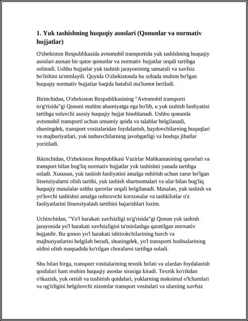 O‘ZBEKISTON RESPUBLIKASIDA AVTOMABIL TRANSPORTIDA YUK TASHISH QOIDALARI 3