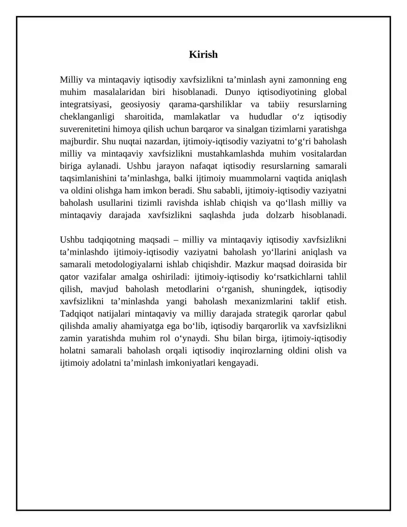 Milliy va mintaqaviy iqtisodiy xavfsizlikni ta’minlashda ijtimoiy-iqtisodiy vaziyatni baholash yo‘llari 3
