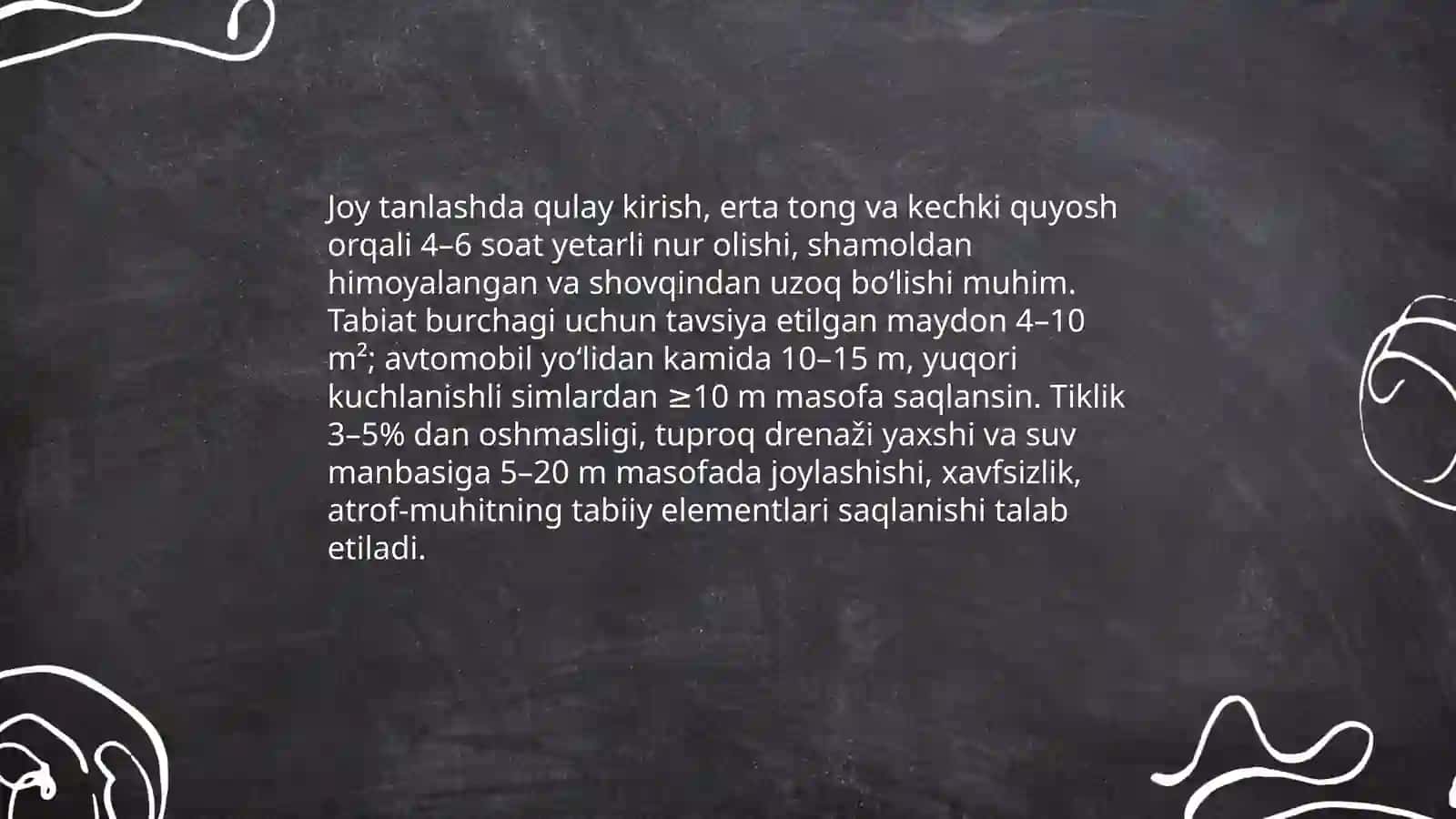 Tabiat burchagini tashkil etishga qoʻyilgan talablar 3