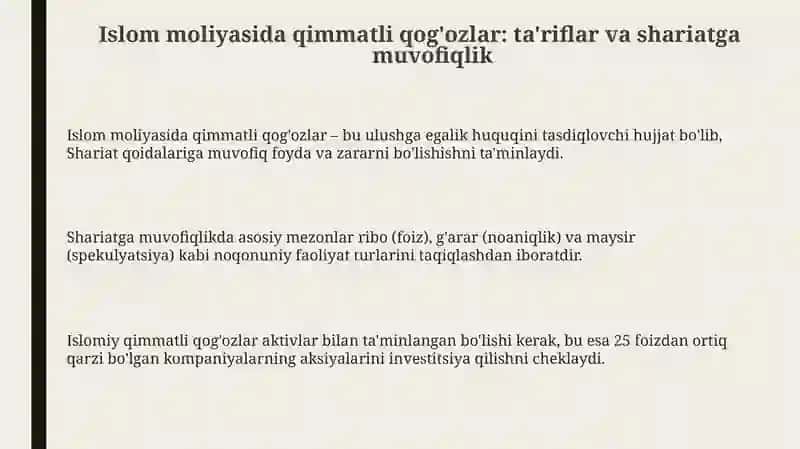 Islom moliyasida qimmatli qog'ozlar 3