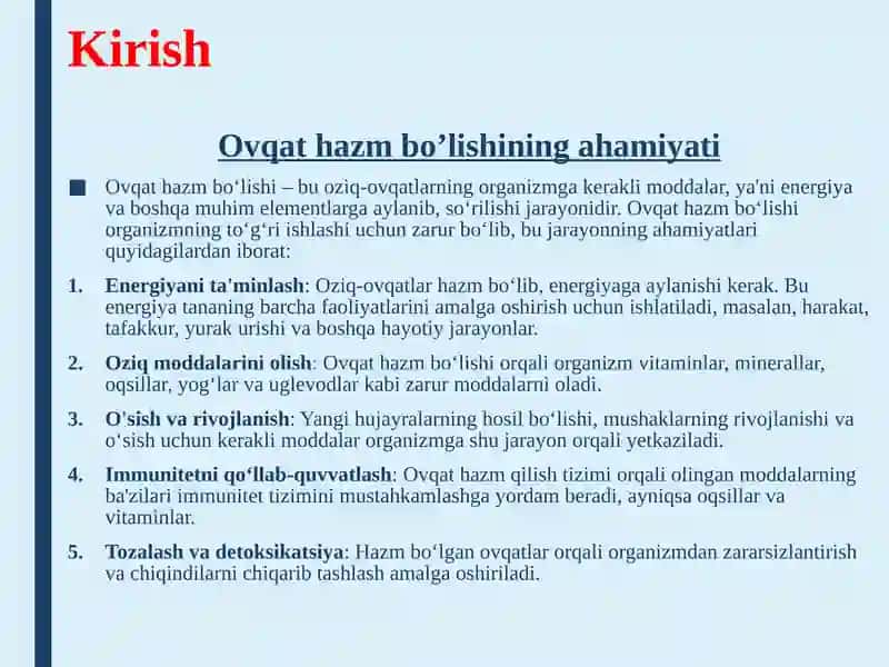Odam va hayvonlar ingichka va yo‘g‘on ichagida ovqat hazm bo‘lishini o‘ziga xosligi 3
