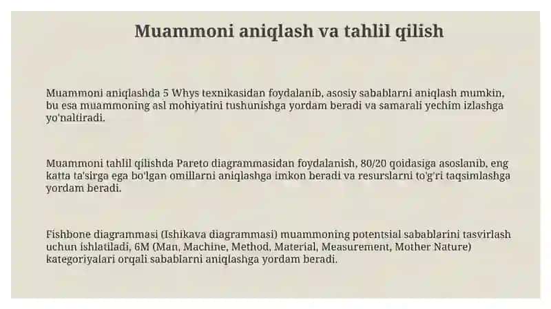 Biznes jarayonlarida muommolarni hal qilish usullari 3
