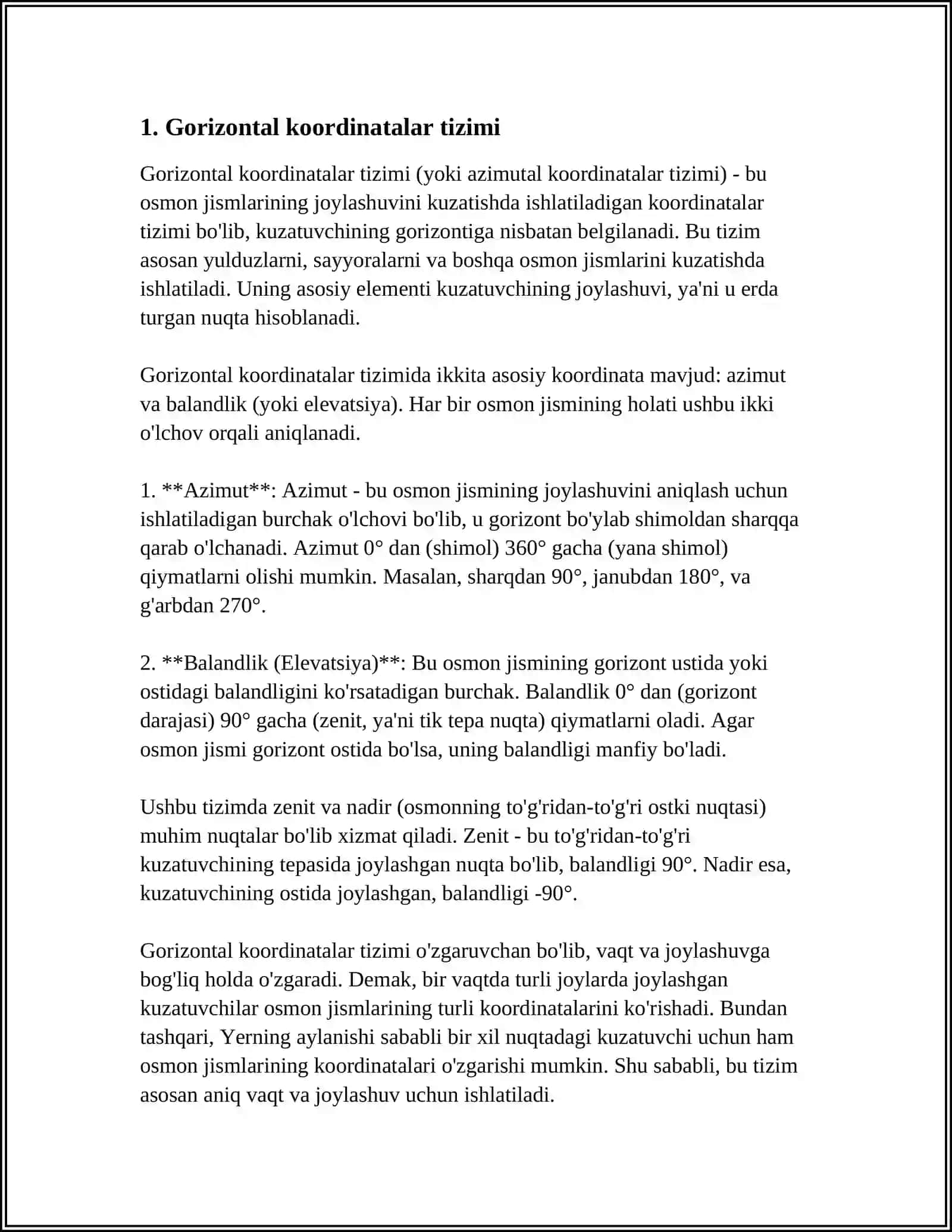 KOORDINATALAR SISTEMASI. GORIZONTAL, EKVATORIAL VA EKLIPTIKA 3