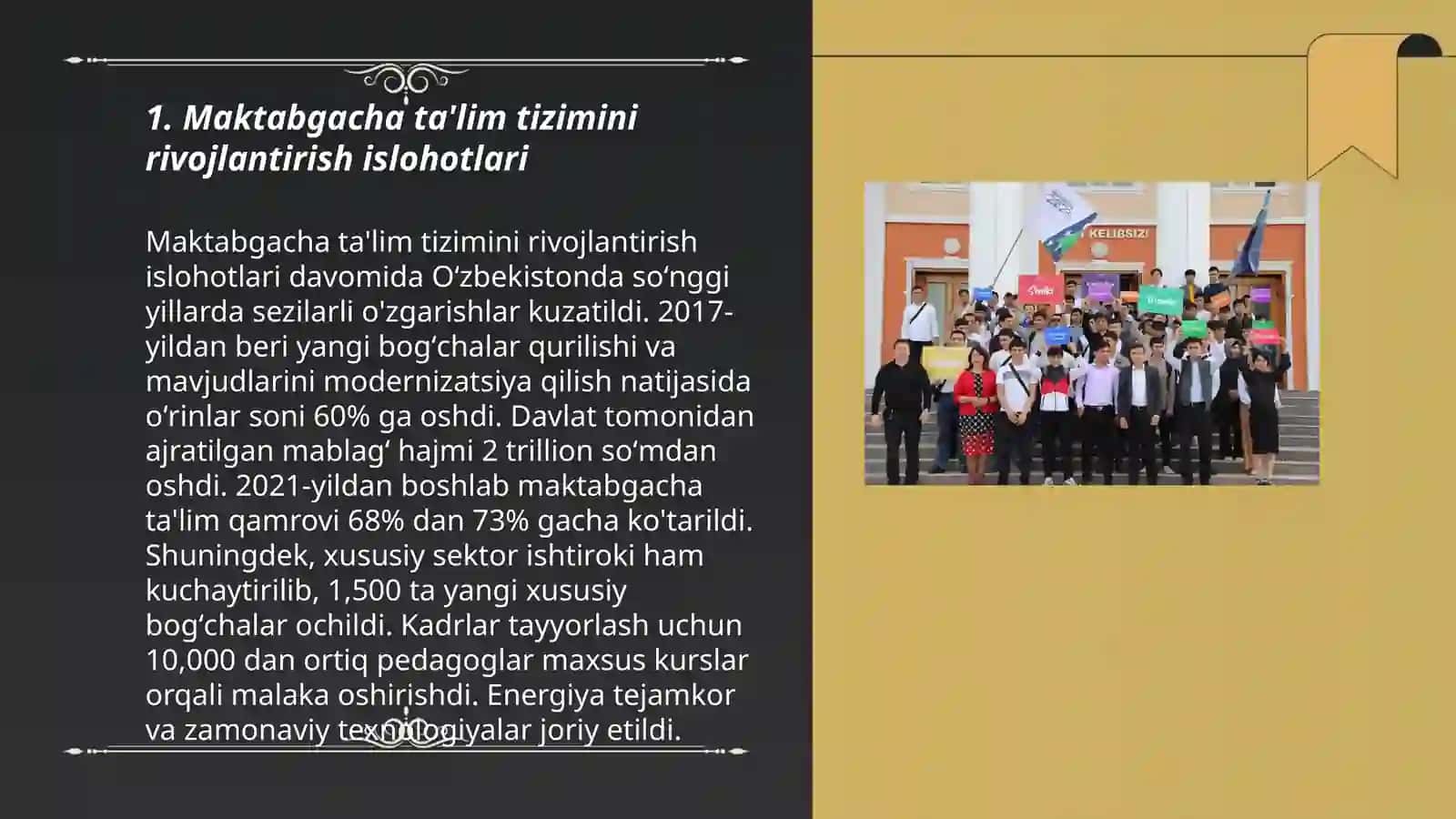O'zbekiston Respublikasini ta'lim sohasida amalga oshirilgan islohatlar 3