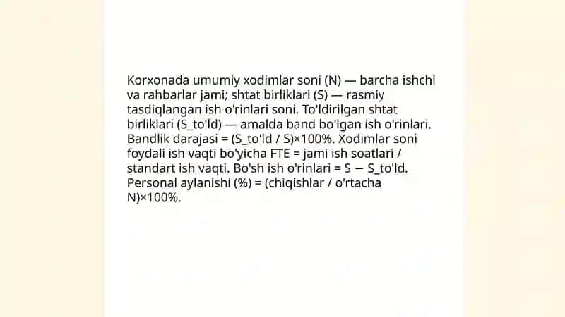 Korxonalarda xоdimlаr stаtistikаsi ko‘rsаtkichlаri 3