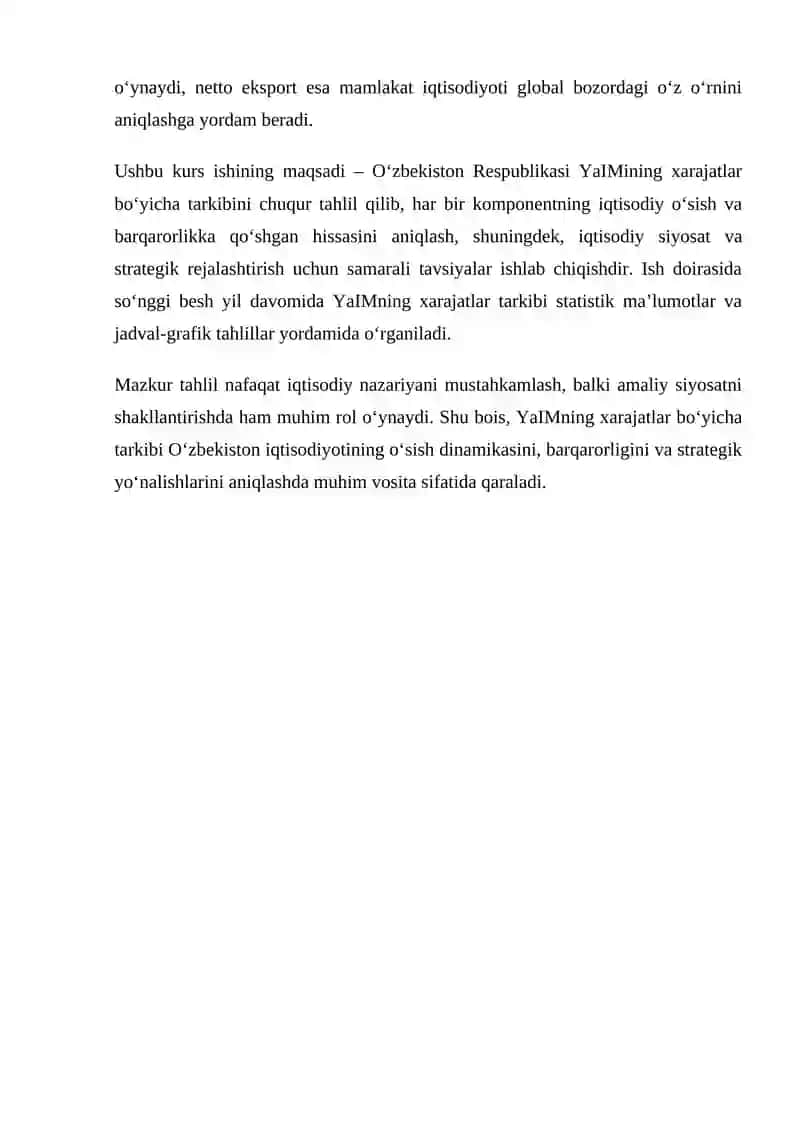 O‘ZBEKISTON RESPUBLIKASI ICHKI MAHSULOTINING XARAJATLAR BO‘YICHA TARKIBI TAHLILI 3