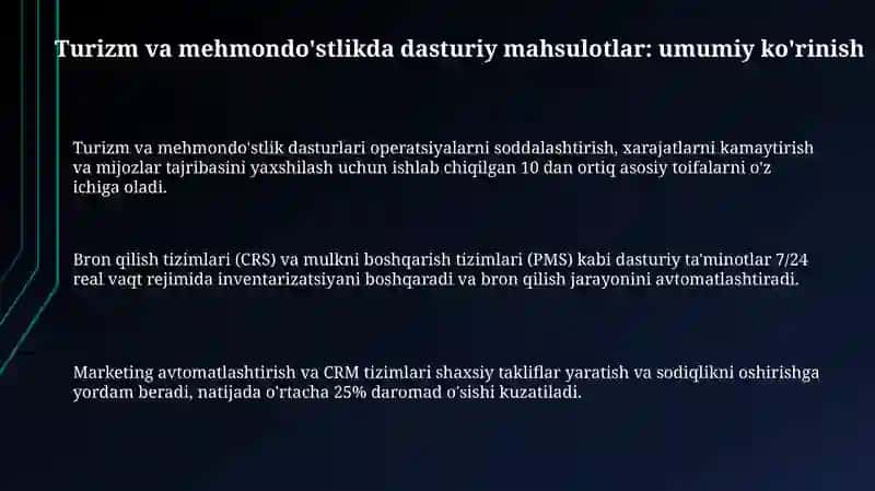 Turizm va mehmondo'stlikda dasturiy mahsulotlar 3
