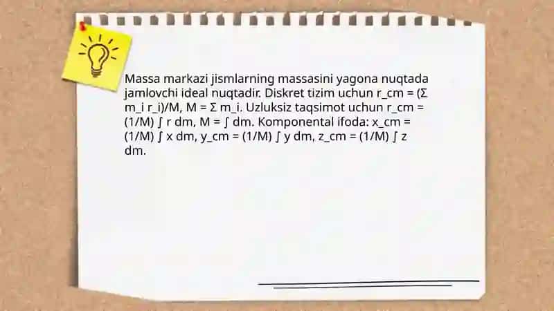 Massalar markazining harakati. Jismlarning massa va geometrik markazlari 3