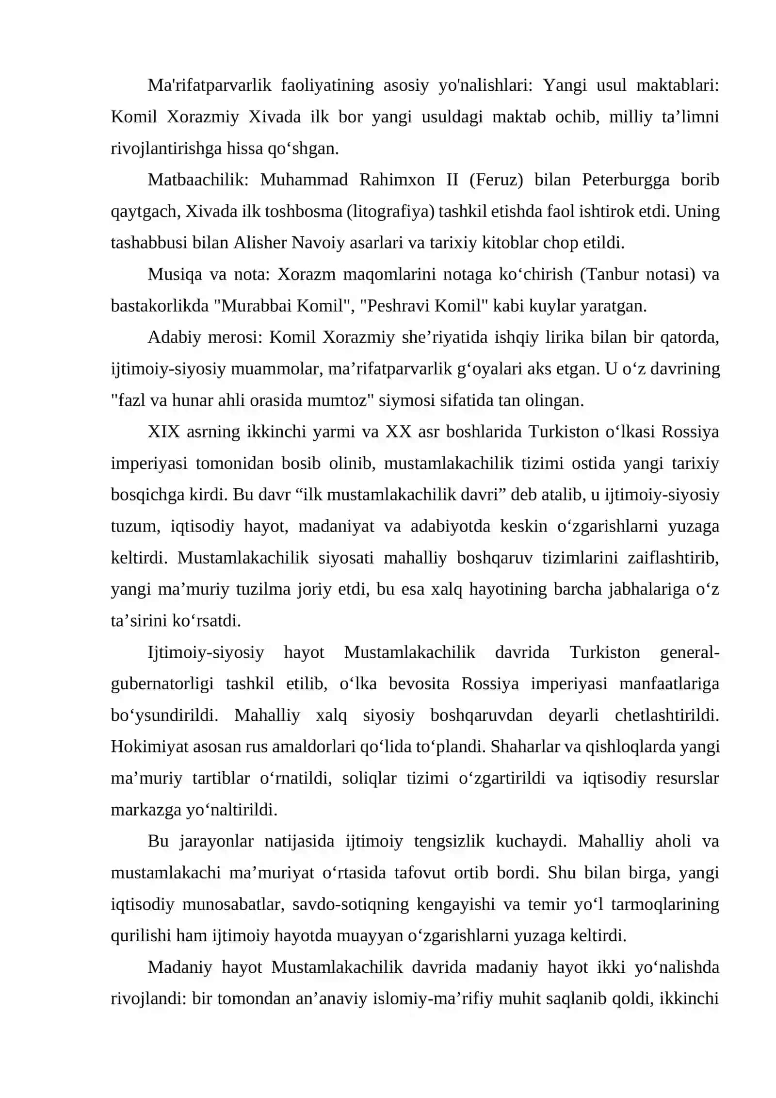 ILK MUSTAMLAKACHILIK DAVRI IJTIMOIY-SIYOSIY MADANIY-ADABIY HAYOT. KOMIL XORAZMIY YANGI MA'RIFATPARVARLIK NAMOYONDASI 3