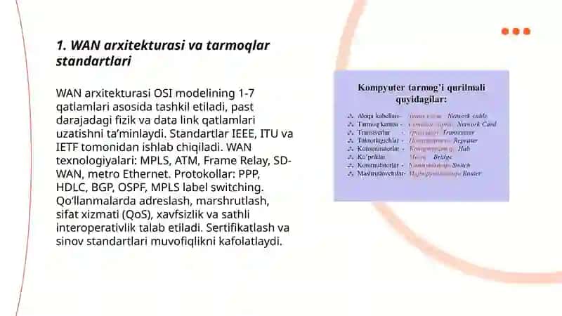 WAN TARMOQLARIDA QO‘YILADIGAN STANDART TEXNOLOGIYALAR. 3