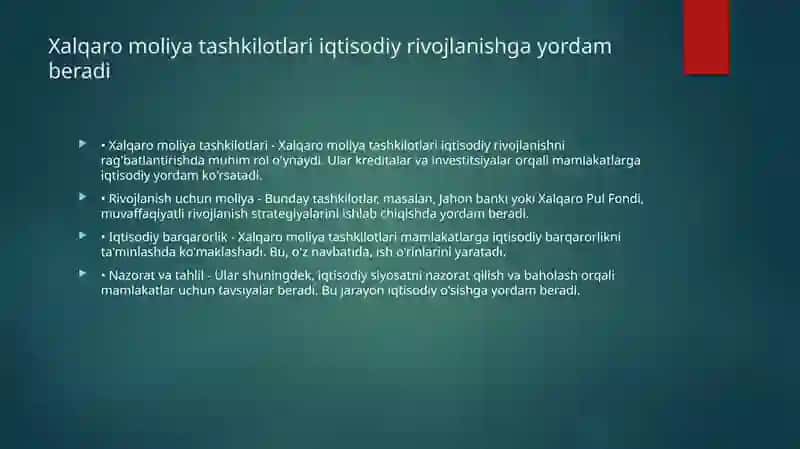 Xalqaromoliyatashkilotlarivaularnixalqaromoliyamunosabatlaridagio‘rni 3