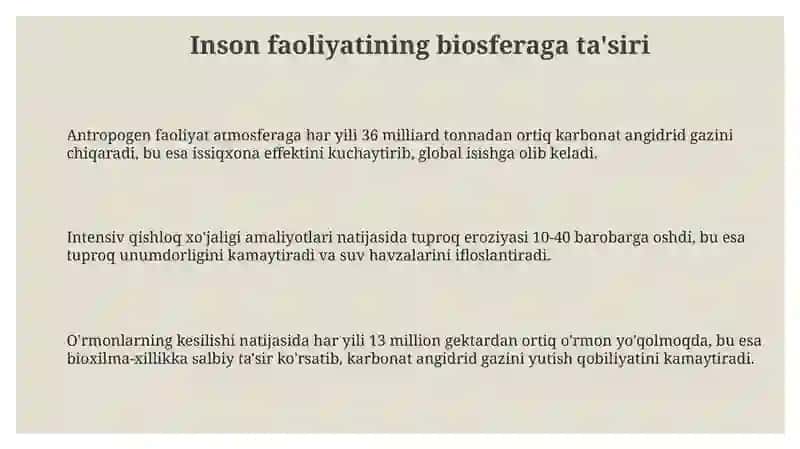 Inson biosfera omili sifatida inson faoliyatining biosferaga tasiri 3