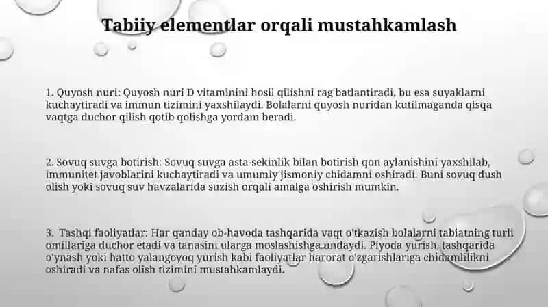 Bolalarda Organizmni Chiniqtirish Usullari 3