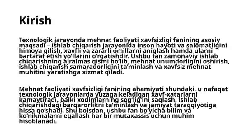 Texnologik jarayonda mehnat faoliyati xavfsizligi 3