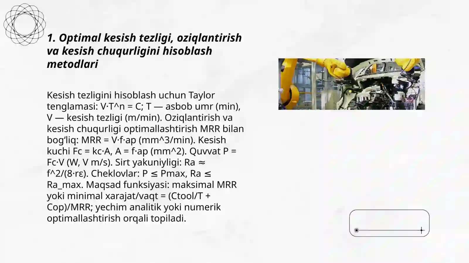 Optimal kesish rejimlarini hisoblash va ishlab chiqarish samaradorligini oshirish 3