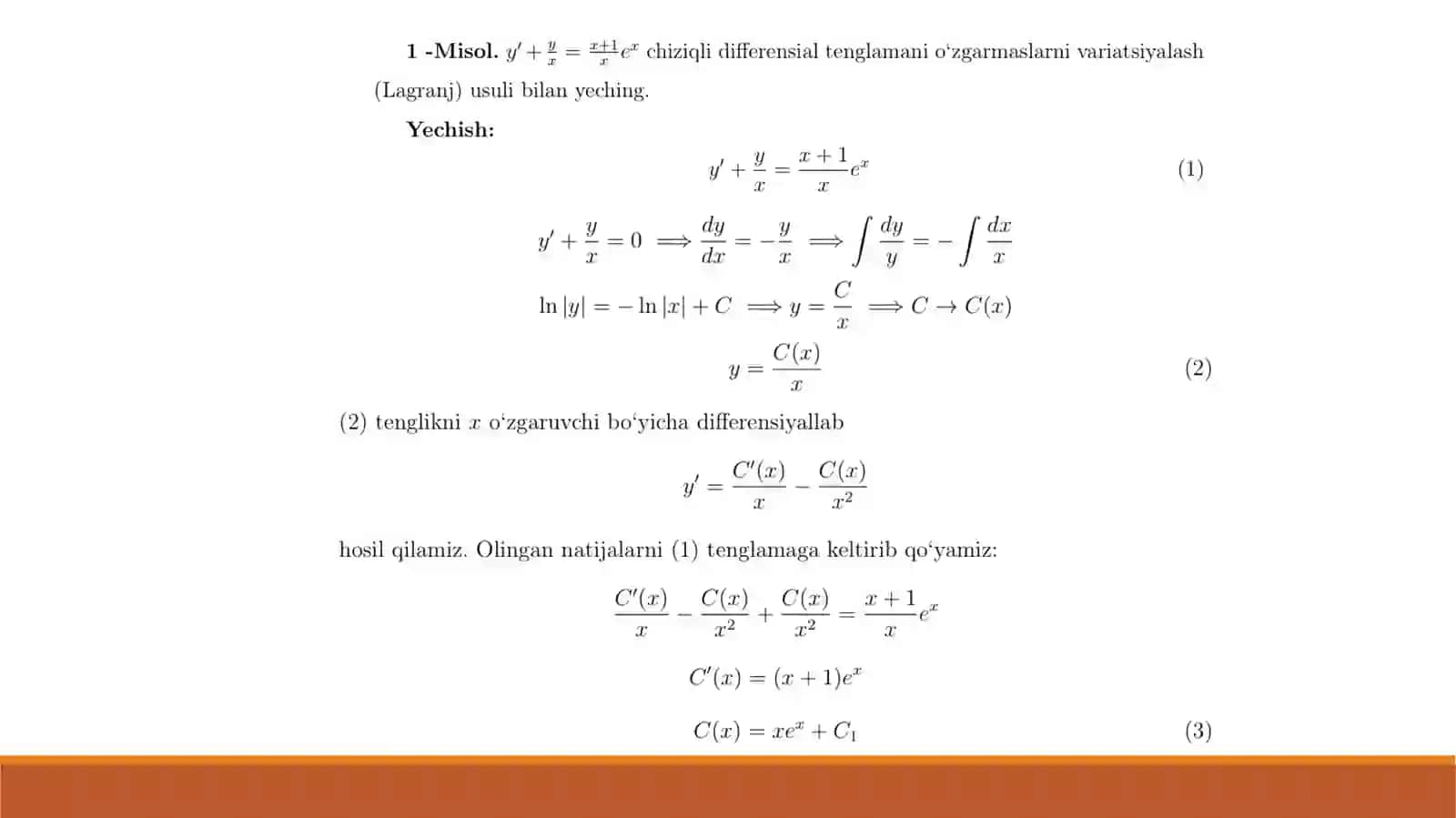 Chiziqli differensial tenglamalarni Lagranj va Bernulli usullarida yechish 3