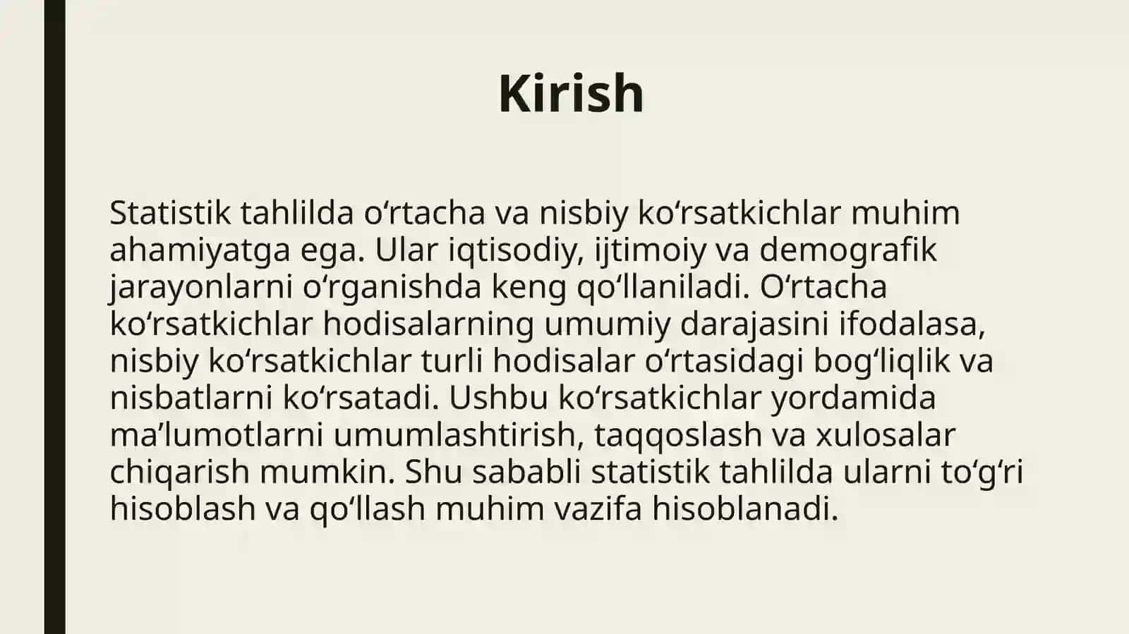 O‘rtacha va nisbiy ko‘rsatkichlarni hisoblash usuli hamda uni tahlilda qo‘llanilishi 3