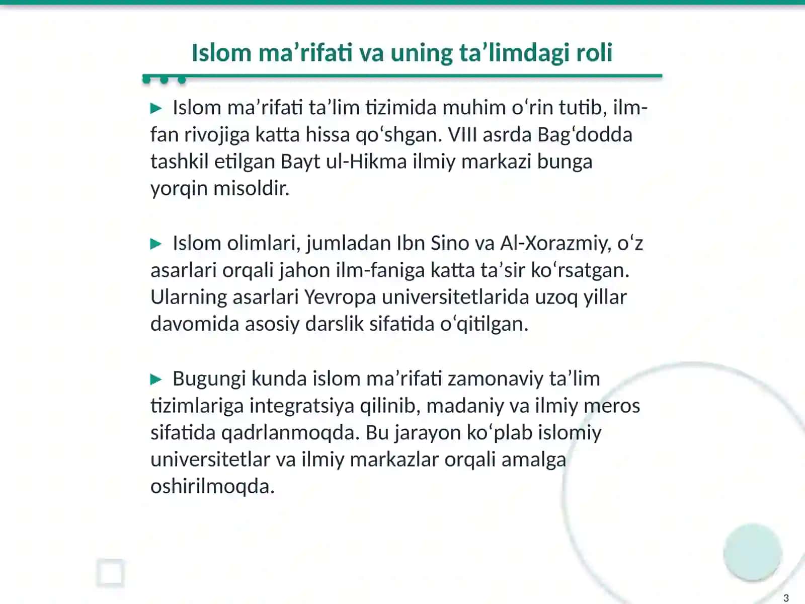 Islom qadriyatlari va maʼrifatining hozirgi davrdagi ahamiyati 3
