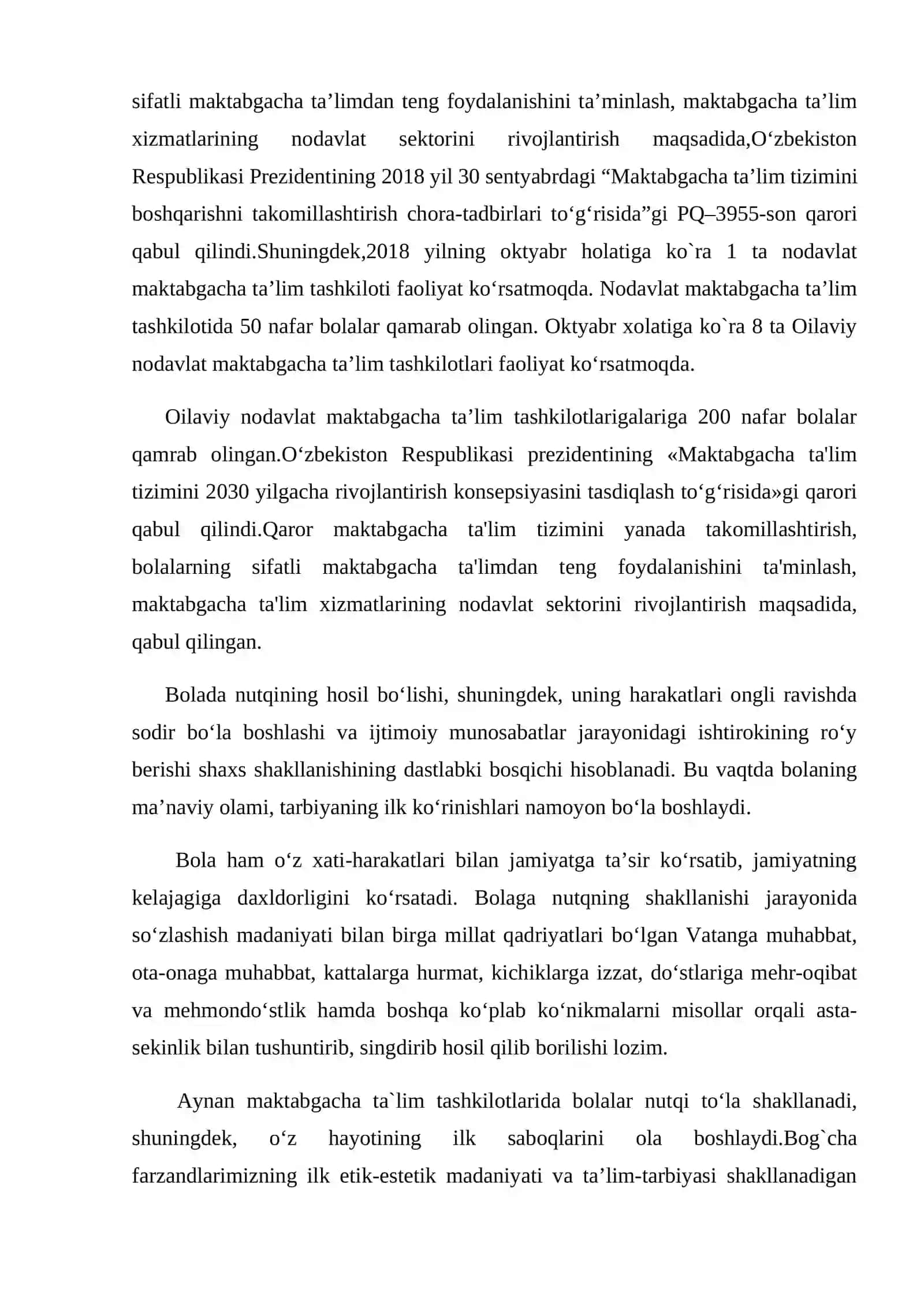 Bolalar nutqini rivojlantirishning pedagogik pisixalogik xususiyatlari kurs ishi 3