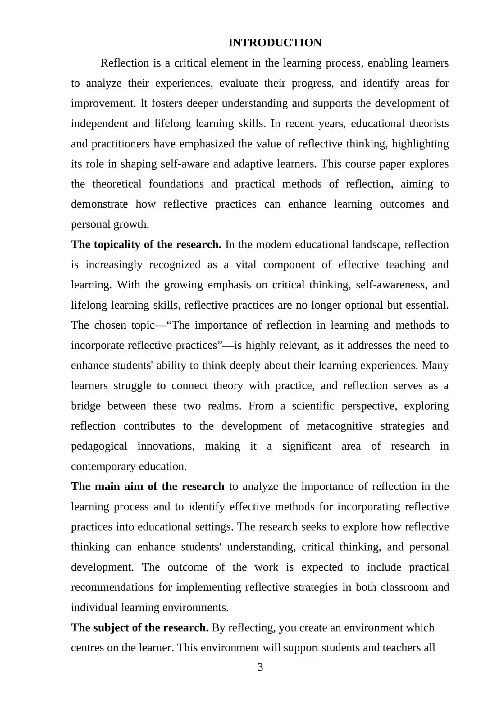 The Concept of Reflection in Education 3