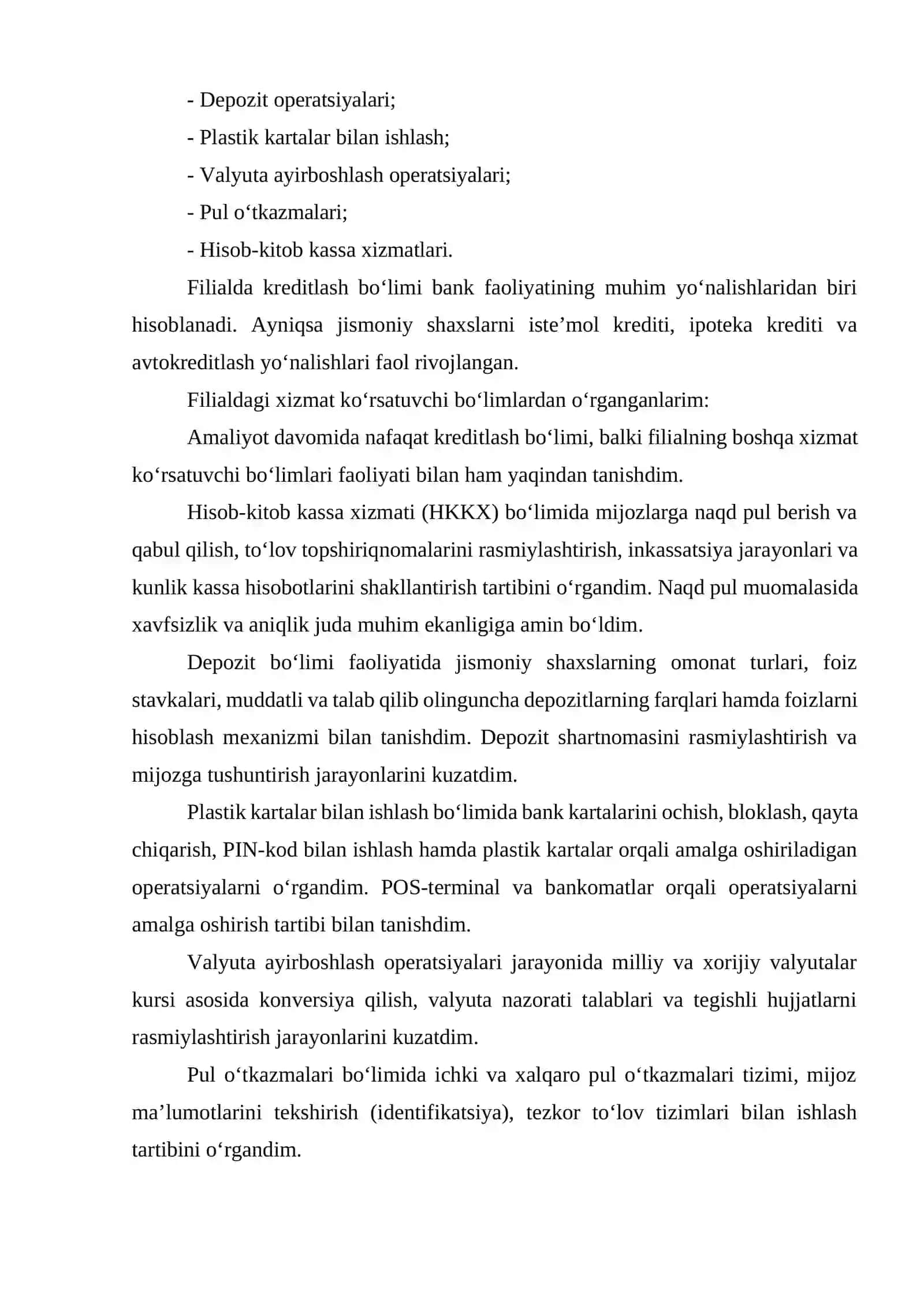 HAMKOR BANK.6 haftalik .Bitiruv malakaviy amaliyot hisoboti 3