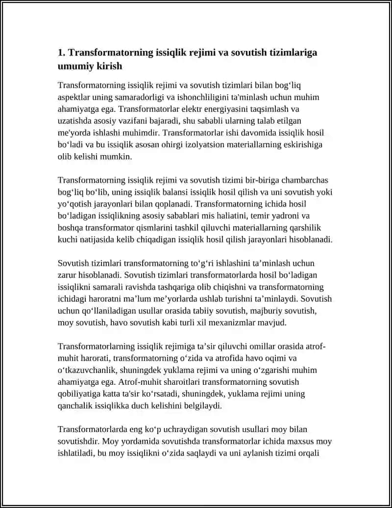 TRANSFORMATOMING ISSIQLIK REJIMINI SOVUTISH TIZIMIGA BOG'LIQLIGI MAVZUSIGA 15VAROQLI REFERAT 3