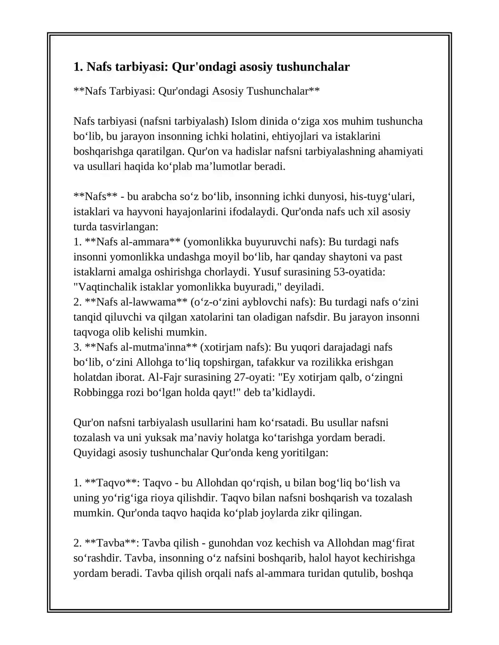 TASAVVUF TA'LIMOTIDA QUR'ONDAGI NAFS TARBIYASI , ZUHUD VA ZOHIDLIKKA OID G'OYALARINING RIVOJLANTIRILISHI 3