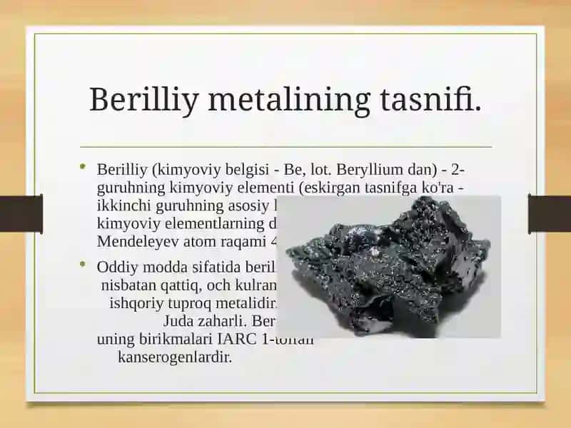 Berilliy metalining tasnifi 3