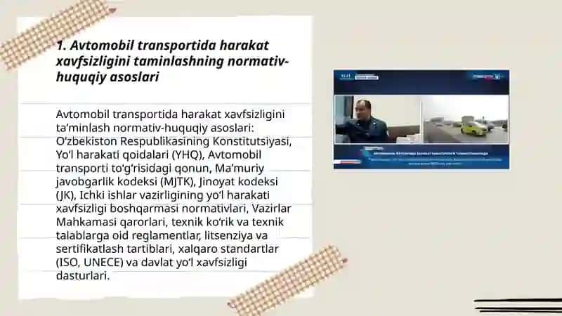 Avtomobil transportida harakat xavfsizligini taminlashning huquqiy asoslari 3