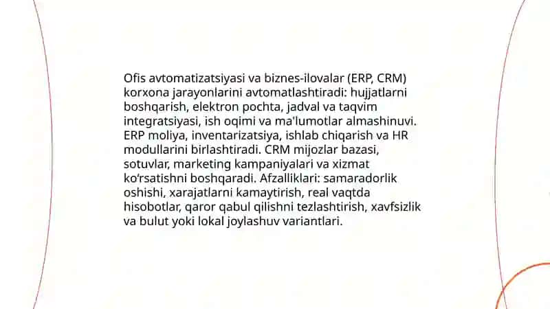 Axborot texnologiyalari tasnif rivojlanish bosqichlari sohaga oid dasturiy va texnik vositalar 3