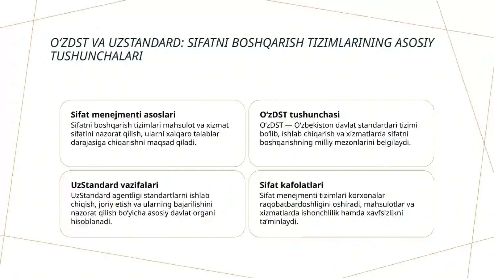 O‘zbekiston Respublikasida sifatni boshqarish tizimlari (O‘zDST, UzStandard) 3