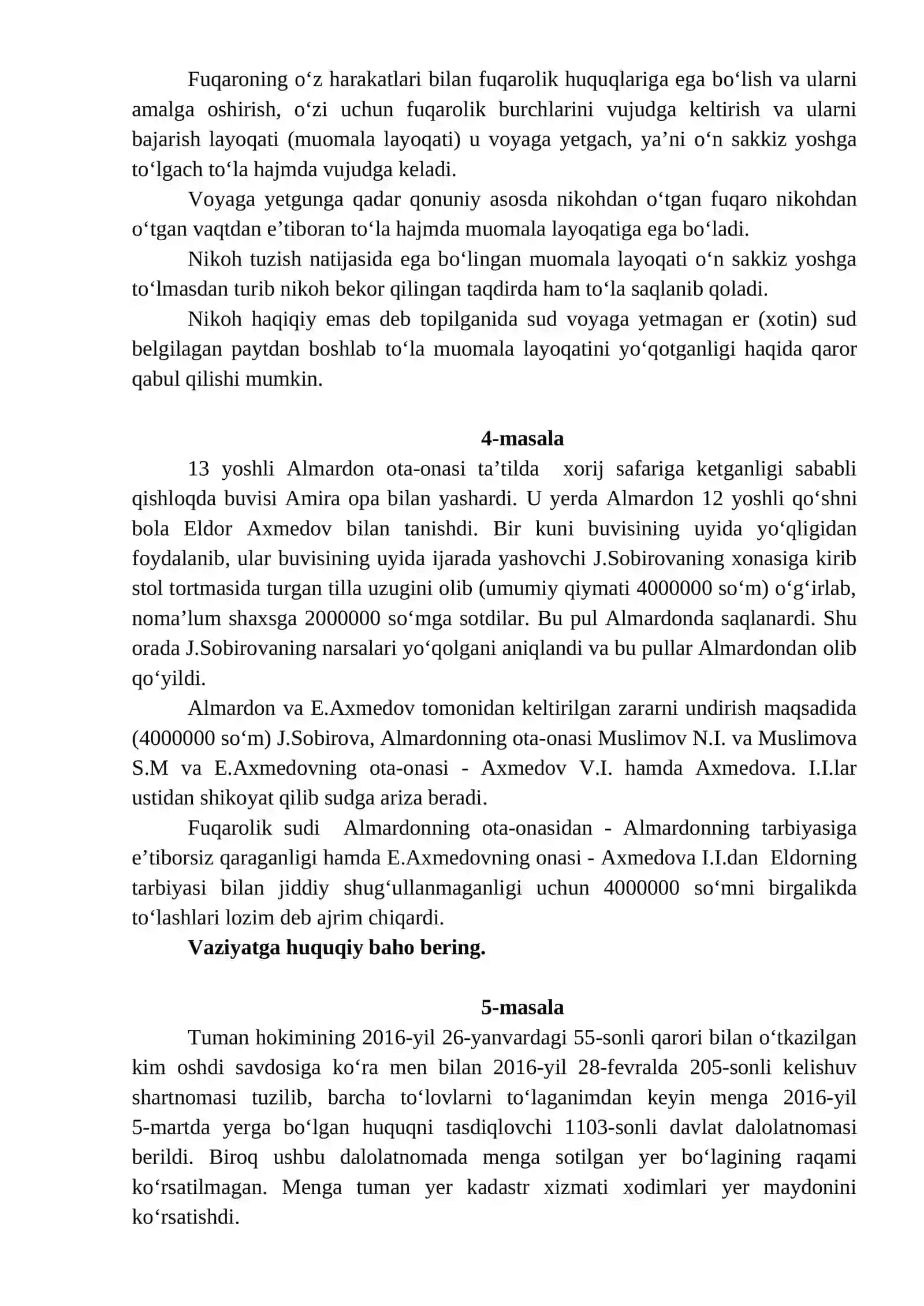 Fuqarolik huquqidan yakuniy kazuslari 3