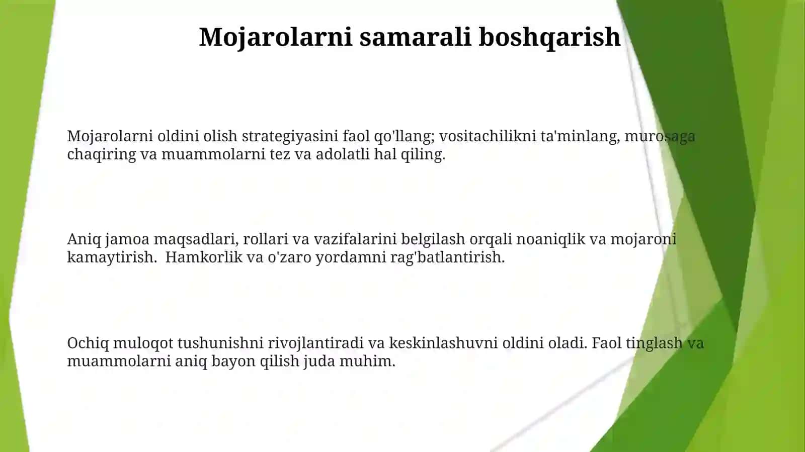 Jamoalararo sogʻlom muhit yaratish. Jamoani boshqarish usullari 3