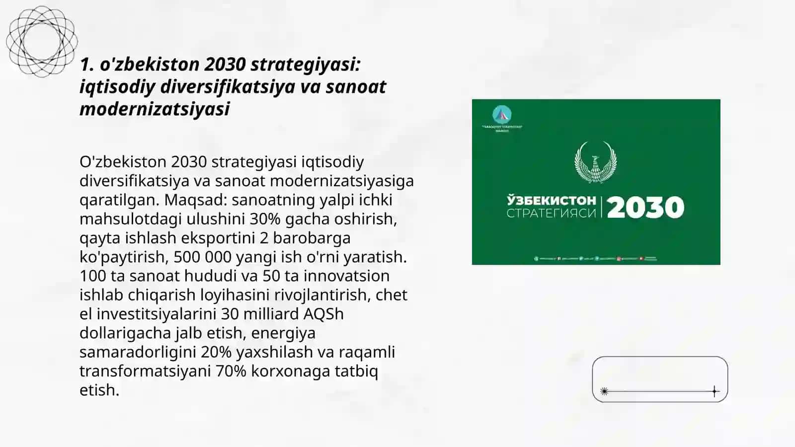 O'zbekiston 2030 strategiyasi: iqtisodiy diversifikatsiya va sanoat modernizatsiyasi 3