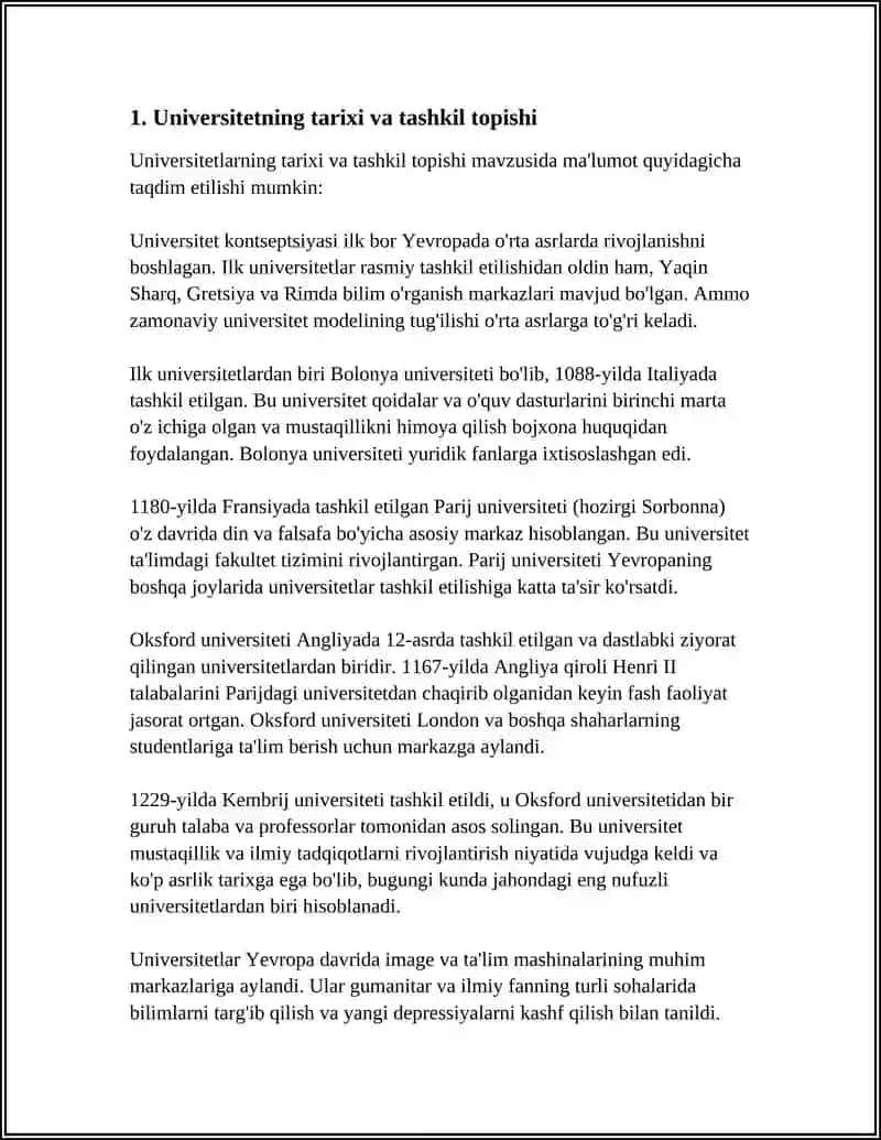 DUNYONING MASHHUR UNIVERSITETLARIDAN BIRI HAQIDA REFERAT TAYYORLASH 3