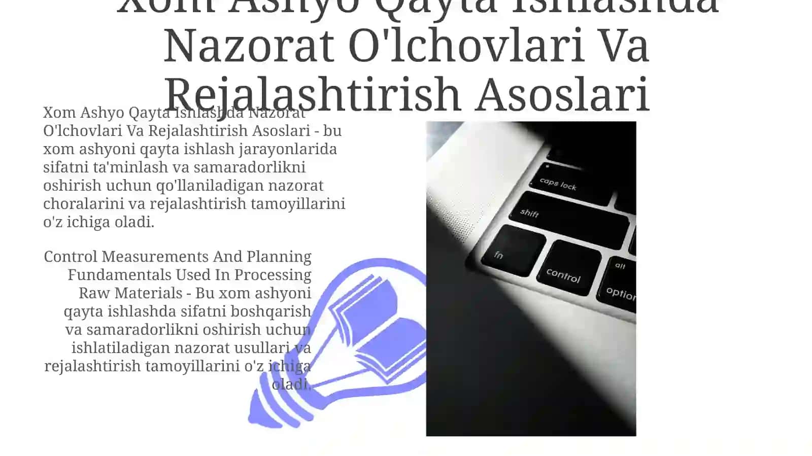Xom Ashyo Qayta Ishlashda Nazorat O'lchovlari Va Rejalash Asoslari 3