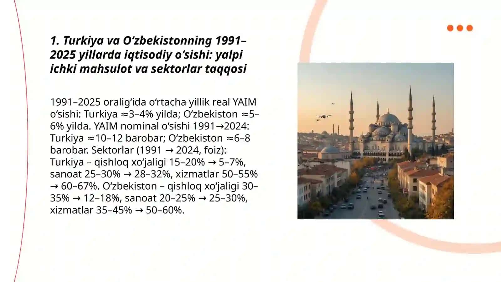 Turkiya va Oʻzbekistonning 1991–2025 yillarda iqtisodiy o‘sishi: yalpi ichki mahsulot va sektorlar taqqosi 3