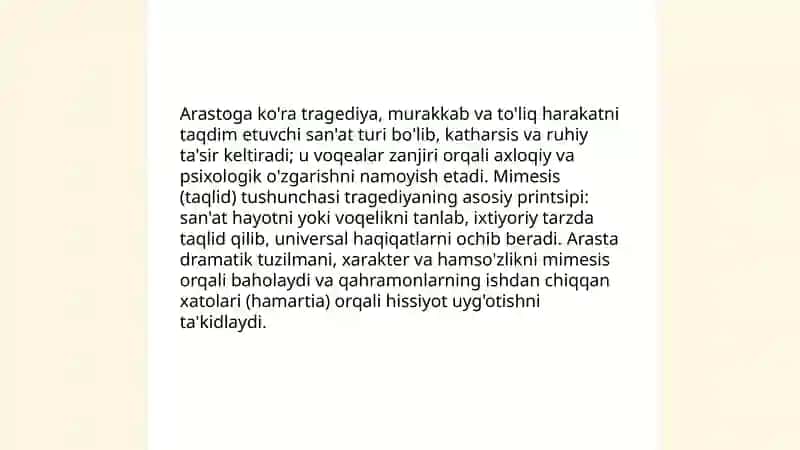 Arastuning poyetika asarida dramma nazariyasining asosiy qoidalari 3