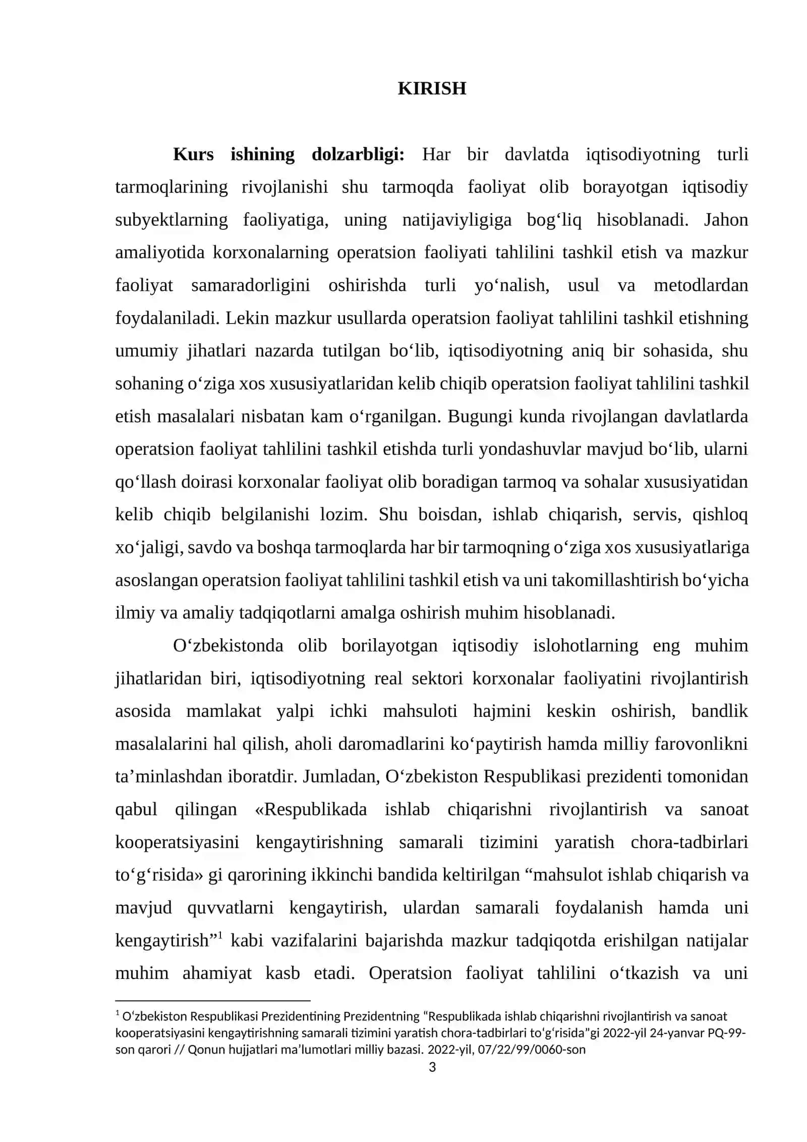 Korxonaning operatsion faoliyatini tahlili
va uning muhim jihatlari 3