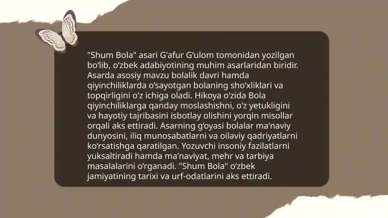 "Shum Bola" asarlari tahlili 3