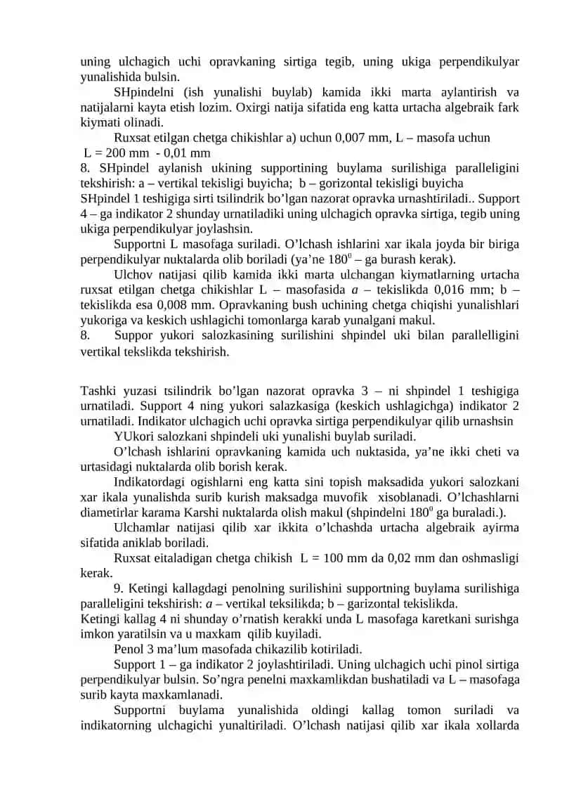 Dastgohning geometrik aniqligini tekshirish va undagi harakatlarning grafigini qurish 3