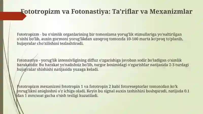 Fototropizm va Fotonastiya: Ta'riflar va Mexanizmlar 3