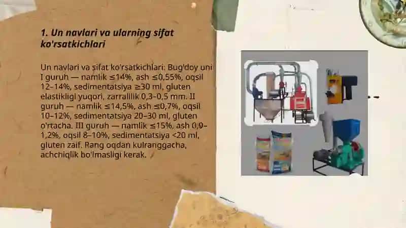 Un maxsulotlarining tavsiyalari va sifat korsatgichlari qoidalari asosida 3