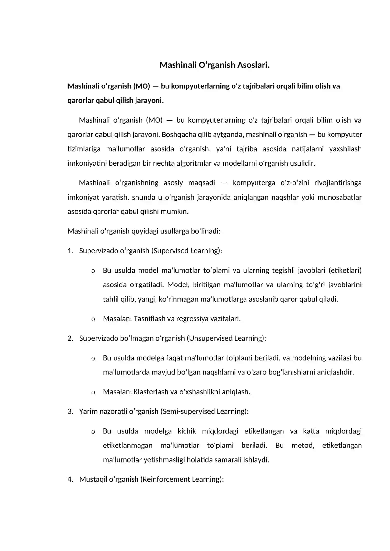 Mashinali o'qitish usullari va algoritmlari. Regressiya va kiassifikatsiya 3
