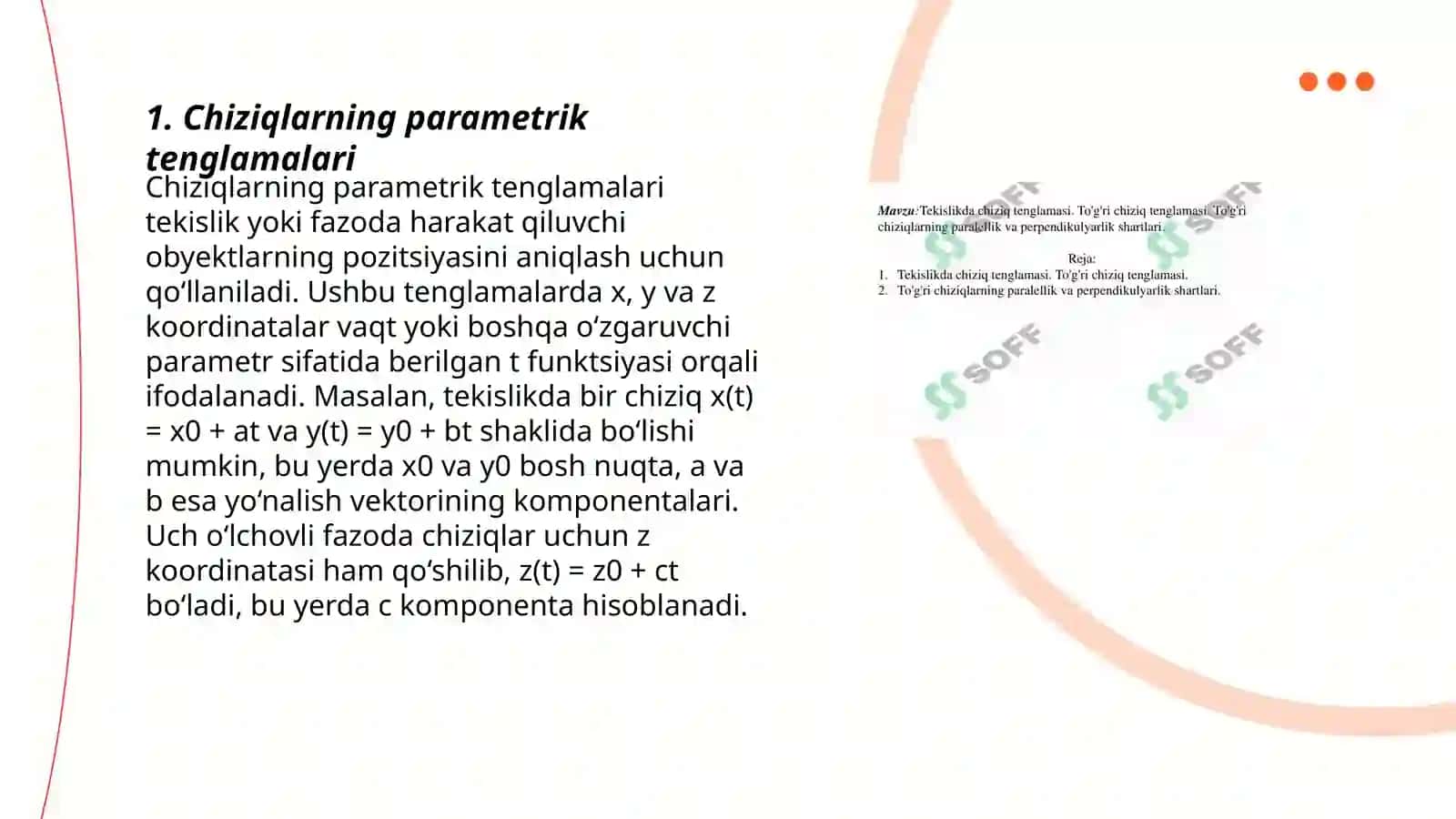 Chiziqlarning parametrik tenglamasi oliy matimatka 3