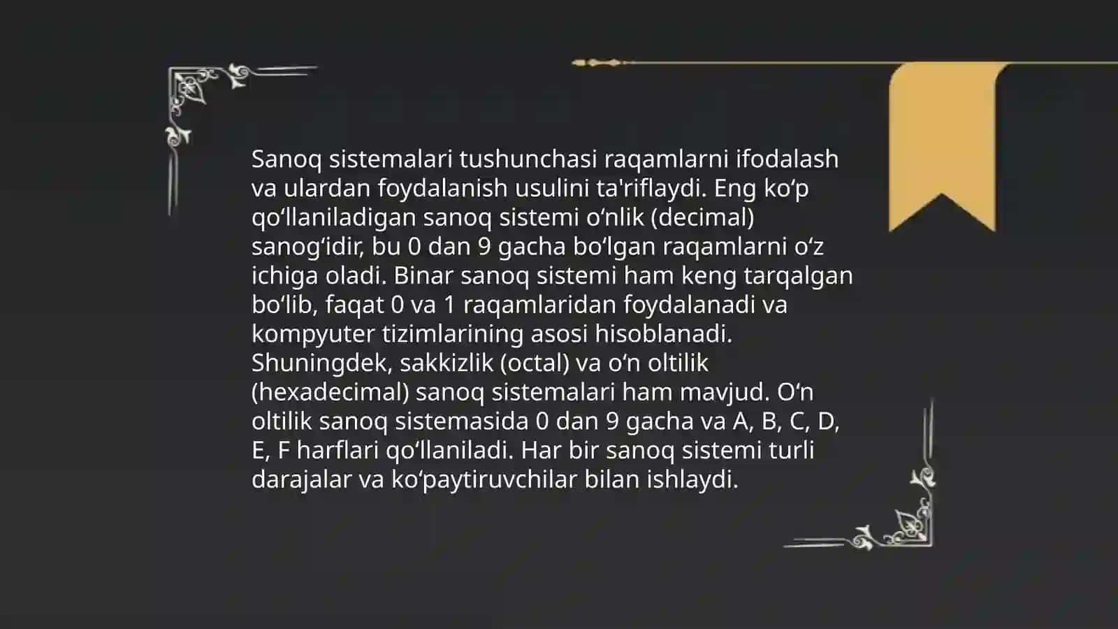 Sanoq sistemalari va algoritmlar 3