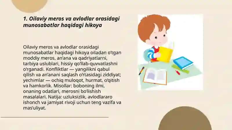 Irsiyat, muhit, ta'lim-tarbiya va shaxs faoliyatiga doir hikoyalar 3