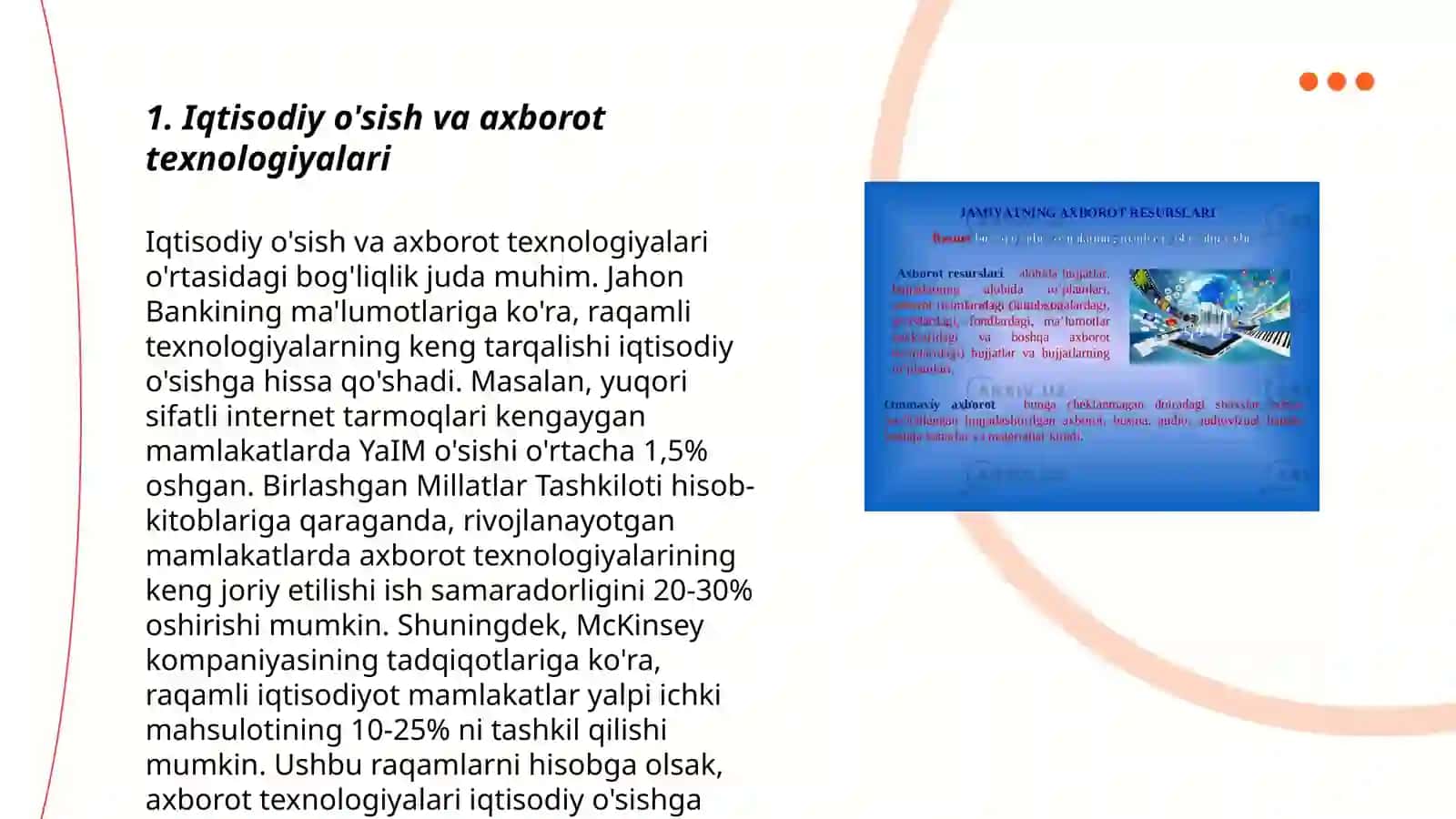 Axborot jamiyatiga o'tish mezonlari (Iqtisodiy. Texnologik. Ijtimoiy-siyosiy. Madaniy) 3